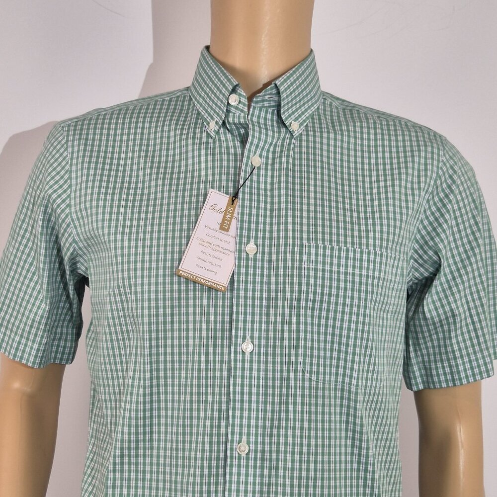Roundtree & Yorke Gold Label Men's Shirt Size M Green Short Sleeve Slim Fit (57)